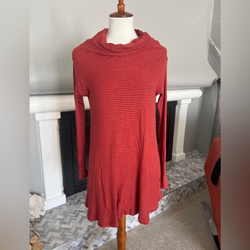 Free People Burnt Orange Ribbed, Open Back Tunic Size S